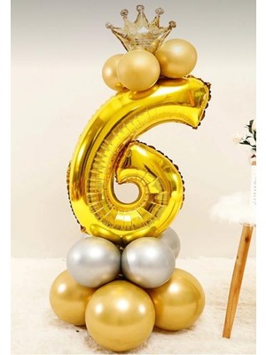 Feyza Design Altın Renkli 6 Yaş Parti Balon Seti - Folyo Balonlar