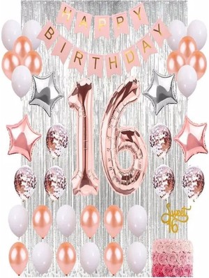 Feyza Design Lüks Pembe Doğum Günü Balon Seti - Uzun Balonlar