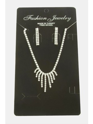 İsmiyle Al Şerit Taşlı Suyolu Abiye Set Kolye