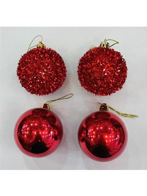 İsmiyle Al 16 Adet Kırmızı Renkli Cici Top Yılbaşı Ağaç Süsü