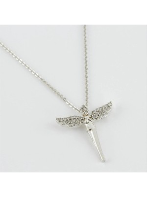 İsmiyle Al Kanat Figürlü Zirkon Taşlı Trend Kolye