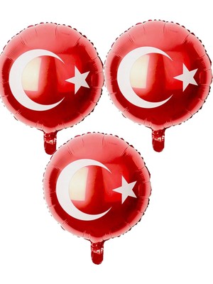Feyza Design 3 Adet Kırmızı Yuvarlak Folyo Balon 45CM 18 Inc 23 Nisan 19 Mayıs Süsleme