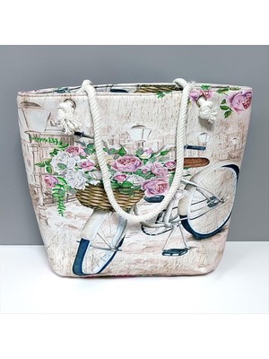 İsmiyle Al Bisiklet Desenli Plaj Çantası