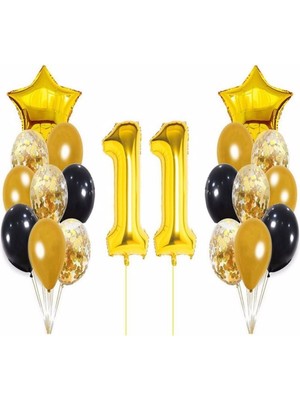Feyza Design Siyah ve Gold Balon Seti 11 Yaş Partileri Için Ideal