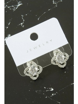 İsmiyle Al Çiçek Zirkon Taşlı Küpe