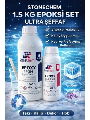 Stonechem Ultra Şeffaf Epoksi Reçine Seti 1.5 kg - Sararma Karşıtı Kristal Berraklık - Sürpriz Hediyeli