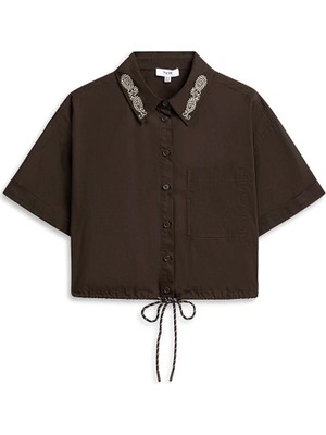 Twist LAZER KESİMLİ SLOGANLI POPLİN GÖMLEK TS1260025188074