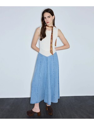 İpekyol Denim ve triko mix elbise IS1260002366CC2