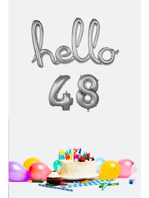 Feyza Design 48 Yaş Doğum Günü Gümüş Folyo Balonları - El Yazısı