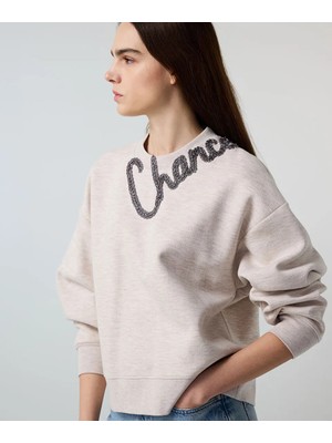 İpekyol Slogan nakışlı boncuklu sweatshirt IS1260091008023