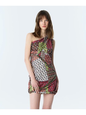 Twist Desenli Asimetrik Kol Elbise TS1260002357074