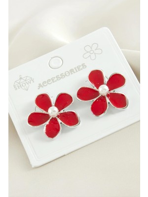 İsmiyle Al Çiçek Inci Mineli Küpe