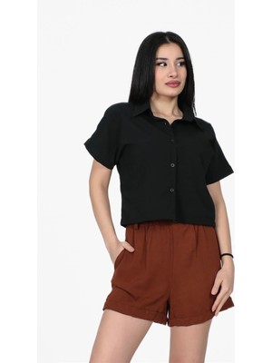 Sortie Collection Bel Lastikli Kemer Aksesuarlı Keten Şort