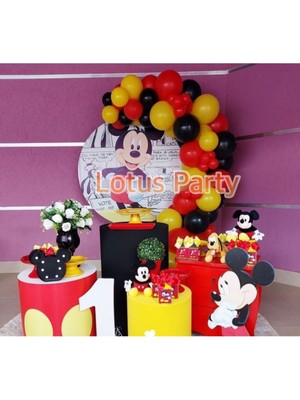 Feyza Design 30 Adet Mickey Mouse Temalı Balon Seti - Sarı, Siyah, Kırmızı