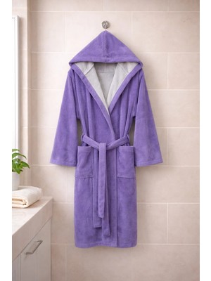 MySoft Home Triga Kadife Kapüşonlu Bornoz %100 Pamuk