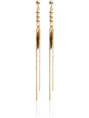 Berk Mücevherat 14 Ayar Altın Çift Zincirli Sallantılı Küpe