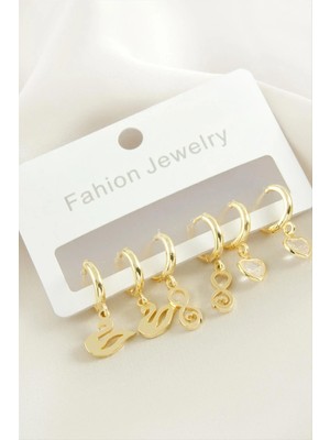 İsmiyle Al 6 Adet Kuğu Sonzuluk Kalp Taşlı Halka Küpe