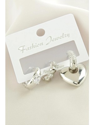 İsmiyle Al 3 Adet Kalp  Zirkon Taşlı Küpe