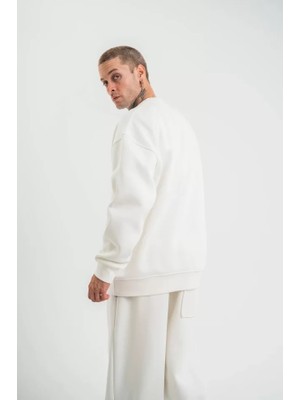 Meğdaix Uzun Kol Bisiklet Yaka Basic Sweatshirt - Beyaz