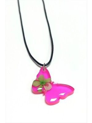 İsmiyle Al Kartopu Çiçeği Kelebek Epoksi Kolye