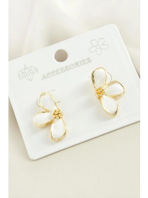 İsmiyle Al Çiçek Mineli Metal Küpe