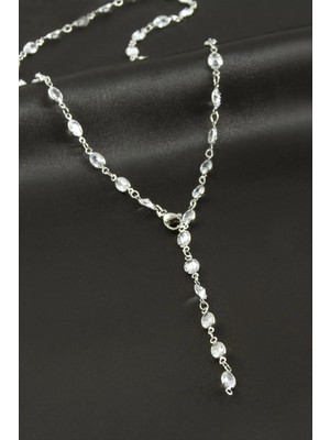 İsmiyle Al Oval Zirkon Taşlı Çelik Y Kolye