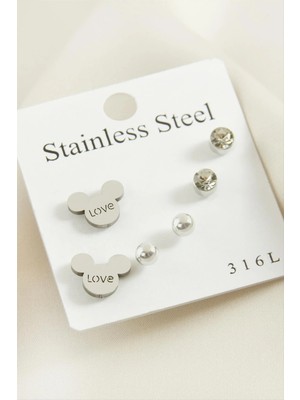 İsmiyle Al 6 Adet Ayıcık Taşlı Çelik Küpe