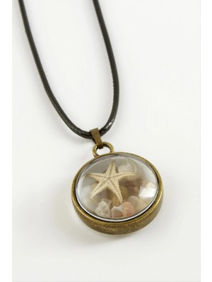 İsmiyle Al Deniz Yıldızı Bombeli Canlı Kolye