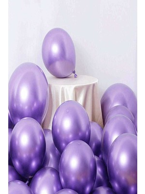 Feyza Design Krom Metalik Mor Balon 15 Adet - Çok Renkli Düz Balonlar