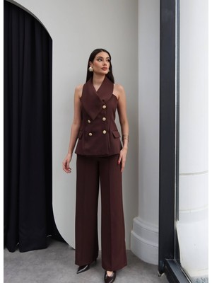 Esra Helvacı Kruvaze Yelek Pantolon Takım