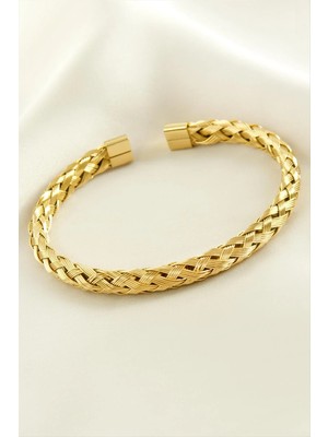 İsmiyle Al Örgülü Lüks Çelik Kelepçe Bileklik