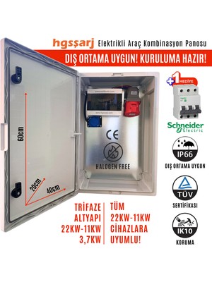 Hgsşarj "redpan" 22KW 11KW Trifaze Elektrikli Araç Şarj Cihazı Kombinasyon Panosu Sch Neider Sigorta Grubu Kombinasyon Kutusu