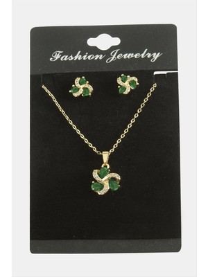 İsmiyle Al Çiçek Damla Zirkon Taşlı Set Kolye