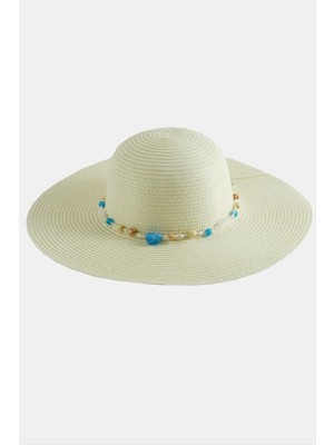 İsmiyle Al Boncuklu Hasır Şapka