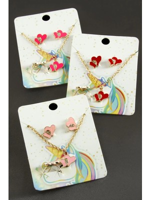 İsmiyle Al Kalp Mineli Set Kolye
