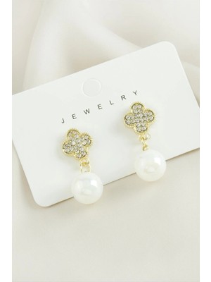 İsmiyle Al Çiçek Taşlı Inci Küpe