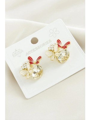 İsmiyle Al Kelebek Inci Taşlı Metal Küpe