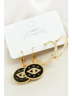 İsmiyle Al 4 Adet Göz Mineli Halka Küpe