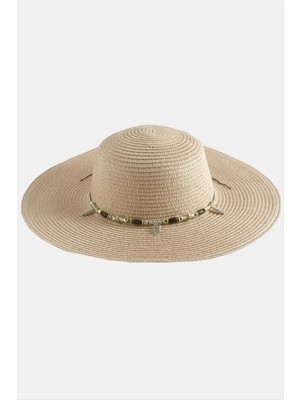 İsmiyle Al Yaprak Boncuklu Hasır Şapka