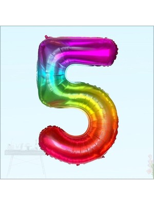 Feyza Design 5 Yaş Rakam Folyo Balon, 100 cm - Gökkuşağı