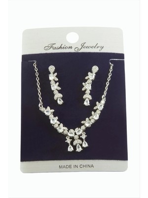 İsmiyle Al Çiçek Zirkon Taşlı Set Kolye