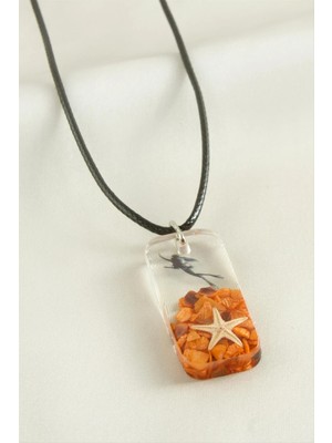 İsmiyle Al Deniz Yıldızı Dikdörtgen Epoksi Kolye