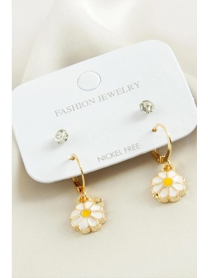 İsmiyle Al 4 Adet Papatya Taşlı Mineli Halka Küpe