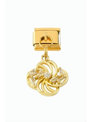 İsmiyle Al Çiçek Zirkon Taşlı Sallatılı Çelik Charm