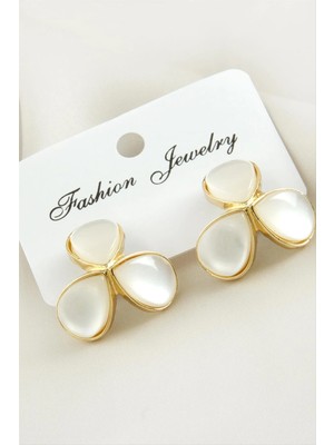 İsmiyle Al Çiçek Damla Sedef Taşlı Metal Küpe