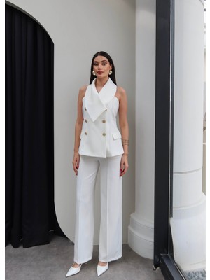 Esra Helvacı Kruvaze Yelek Pantolon Takım