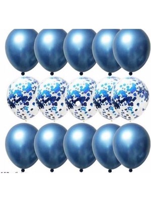 Feyza Design Krom Mavi ve Şeffaf Konfetli Çok Renkli Balon Seti
