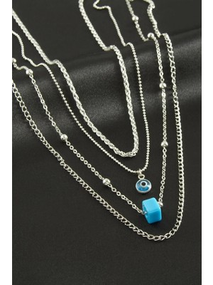 İsmiyle Al Nazar Cam Boncuk Dörtlü Kolye