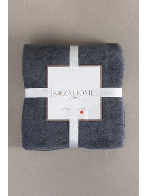 Koza Home Twin Battaniye Soft Pamuklu Tek Kişilik Battaniye Antrasit Krem 150 x 200 5014A