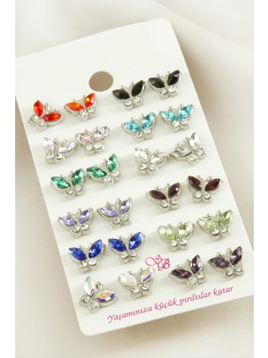 İsmiyle Al Kelebek Taşlı Minik Küpe
